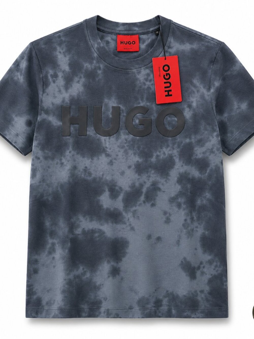 HUGO Men’s Black Grey Tie-Dye Logo T-Shirt NWT | Designer Graphic Crew Neck